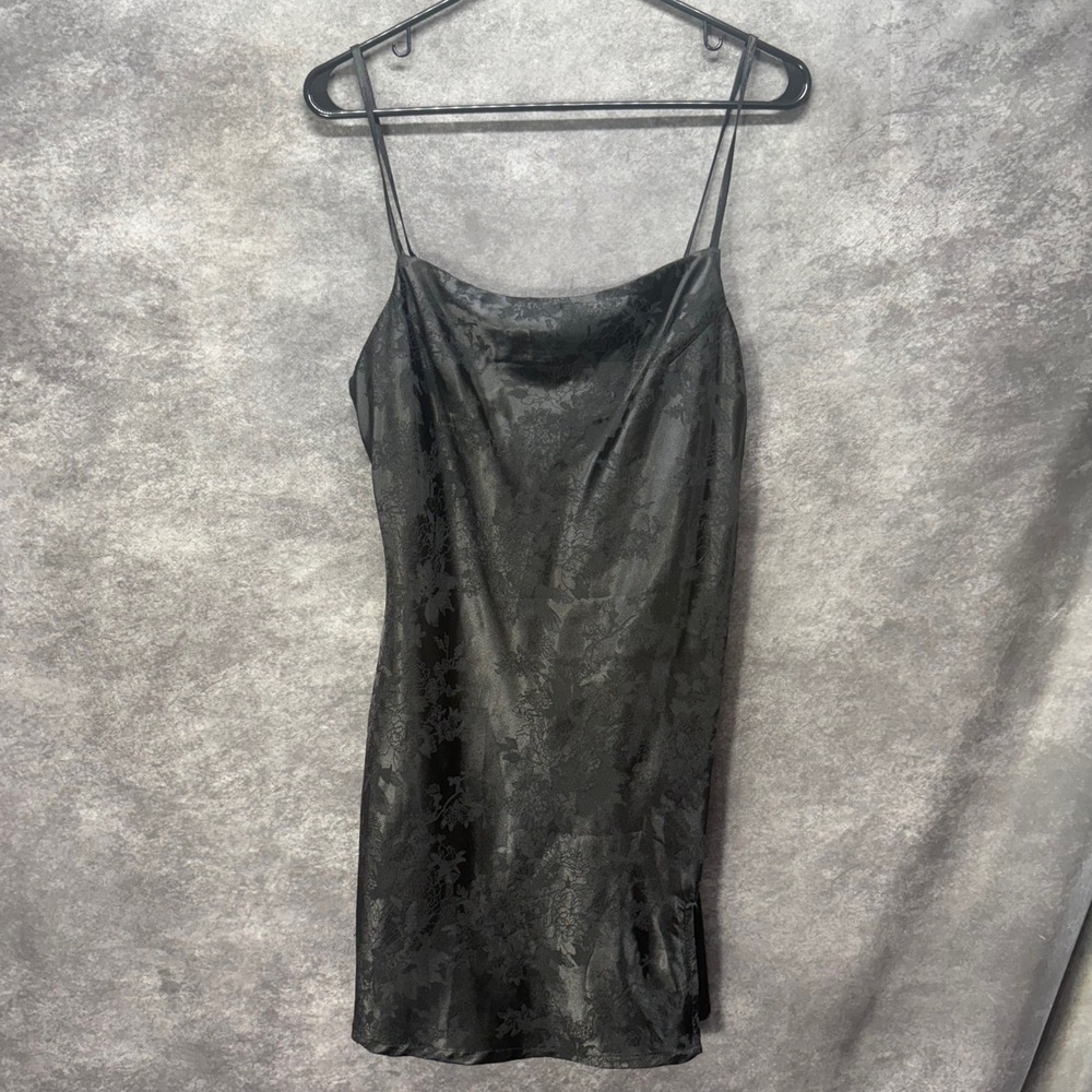Princess Polly Cowl Neck Mini Slip Dress Size 6 Black Satin Floral Whimsigoth